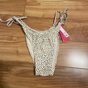New W Tags Dalmatian High Leg Scoop Waist Bikini Bottom w Adjustable Side Ties